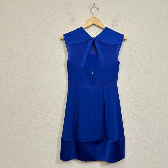 REBECCA TAYLOR Royal Blue Sheath Mini Dress Sheer Accent Cut-Out Back NWOT - Picture 2 of 12